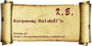 Korponay Balabán névjegykártya